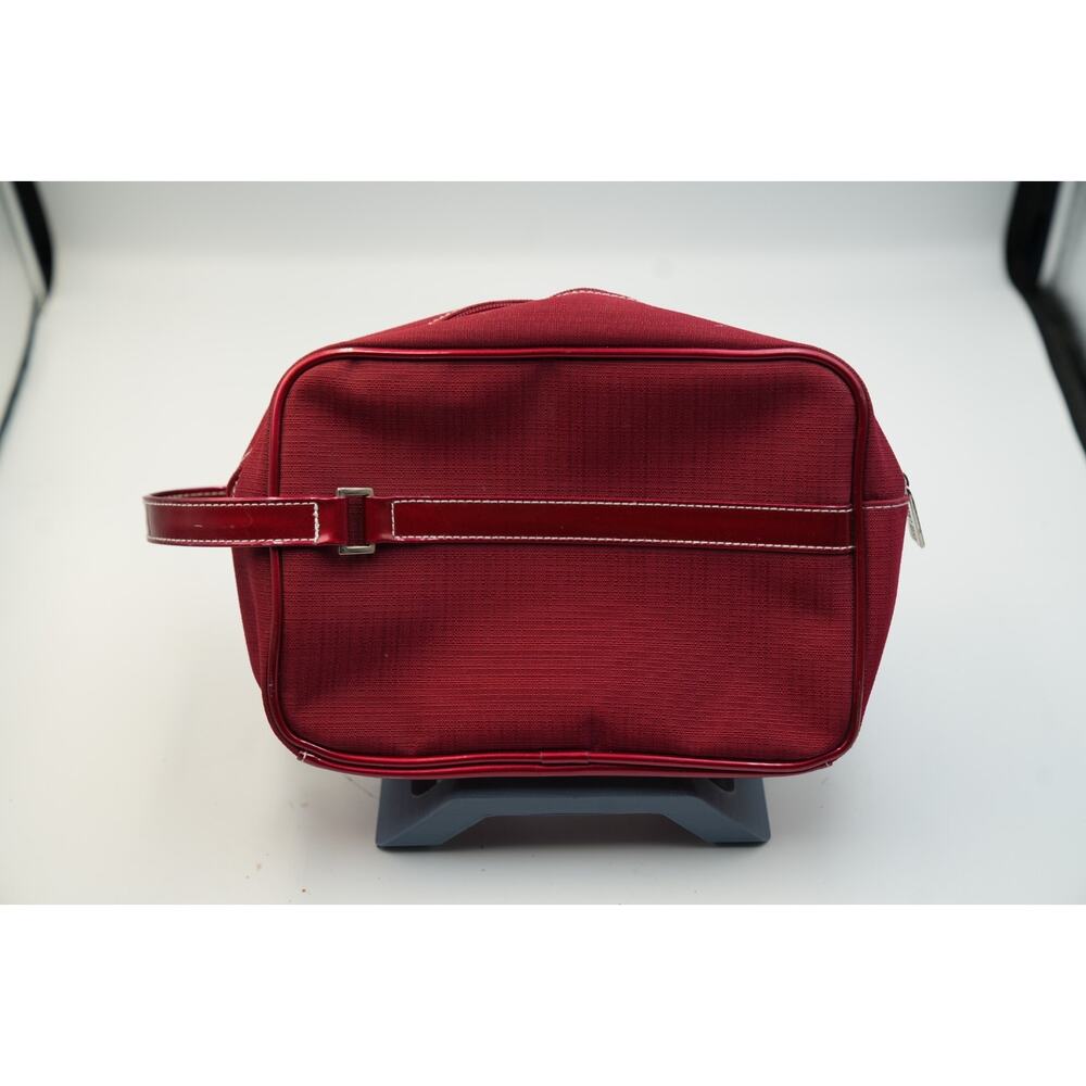 Burgundy Vinyl Toiletry Shaving Bag – Retro Style – Faux Leather‎ Trim